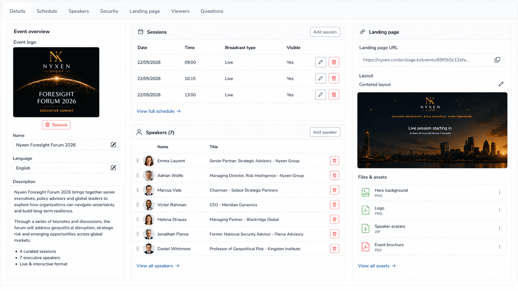 CenterStage event workflow dashboard with preparation steps